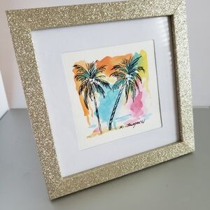 Tropical Palm Tree Art in Gold Frame